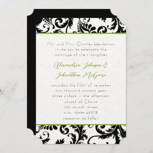 Apple Green Damask Swirls Wedding Invitation