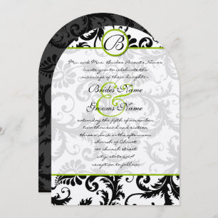 Apple Green Damask Swirls Wedding Invitation