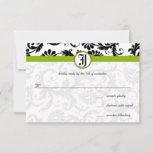 Apple Green Damask Swirls Wedding Invitation