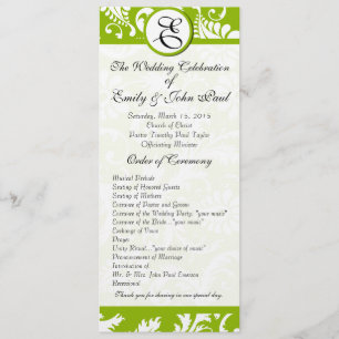 Apple Green Damask Swirls Wedding Program