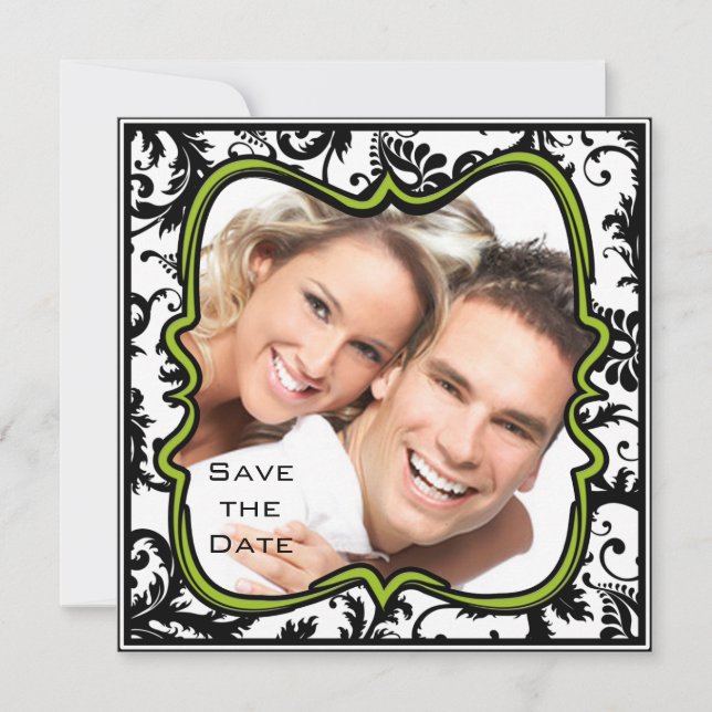 Apple Green Damask Swirls Wedding Save the Date Invitation (Front)