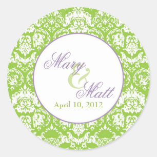 Apple Green Damask Thank You Round Stickers