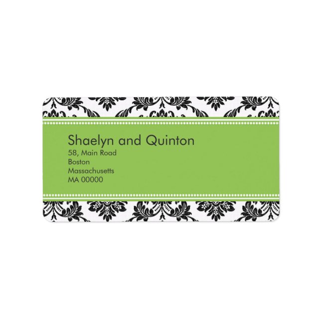 Apple Green Damask Wedding Address Labels (Front)