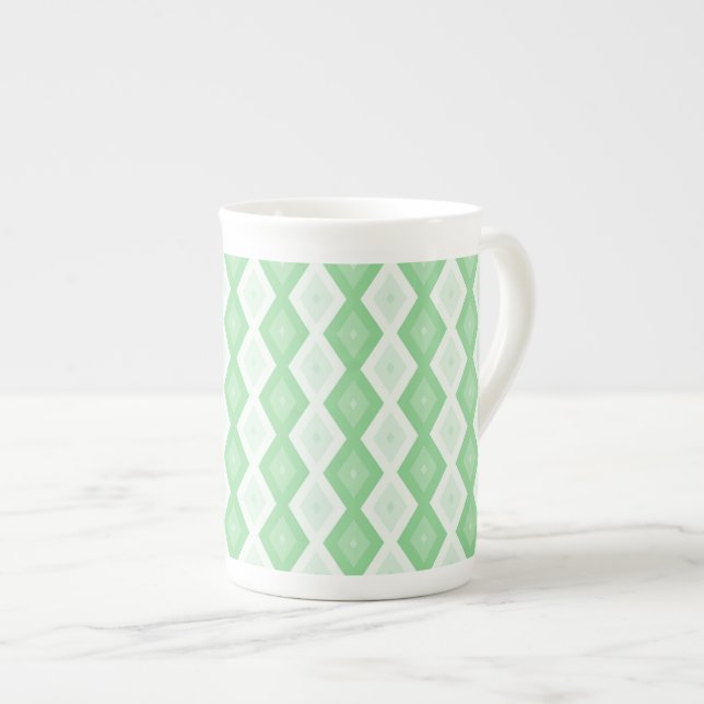 Apple green diamond pattern bone china mug (Front Right)
