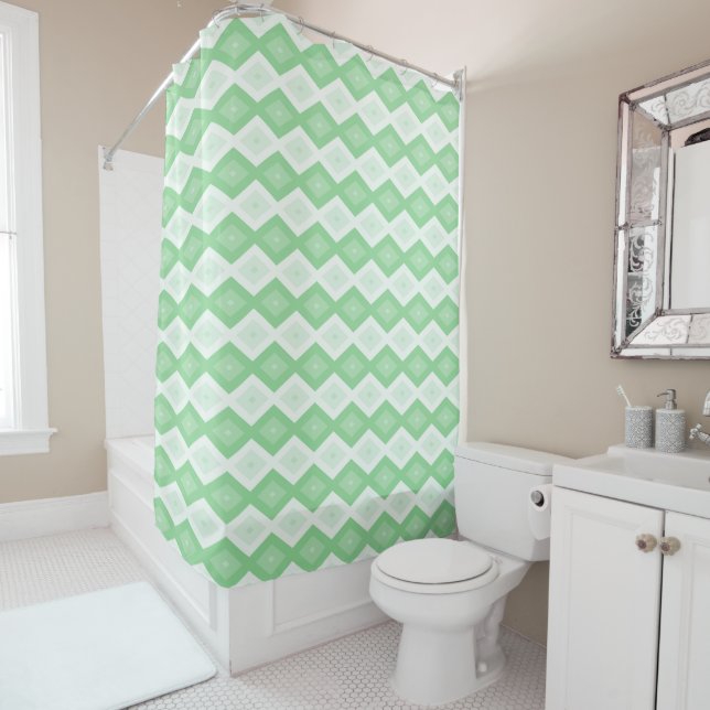 Apple green diamond pattern shower curtain (In Situ)