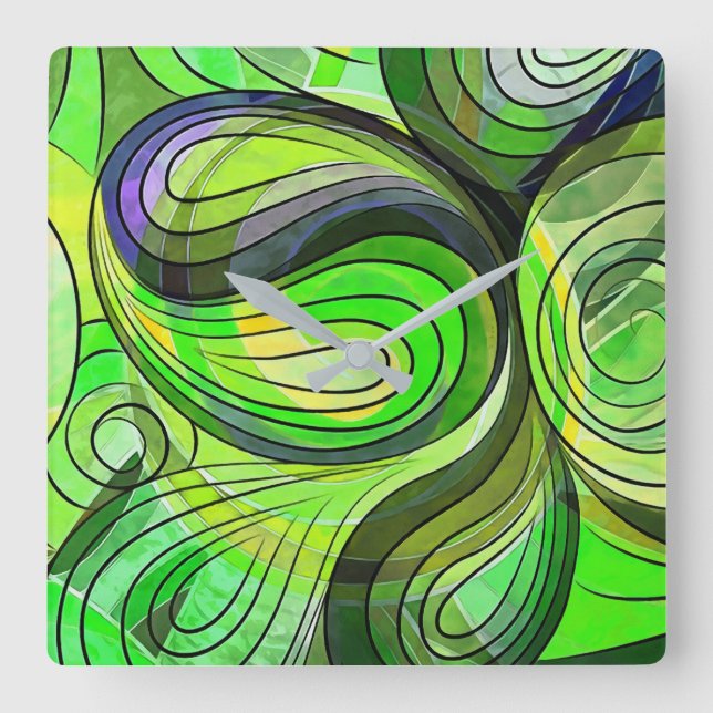 Apple Green Doodle With Black Lines Square Wall Clock (Front)