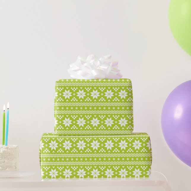 Apple Green Fair Isle Christmas Sweater Pattern Wrapping Paper (Party Gifts)