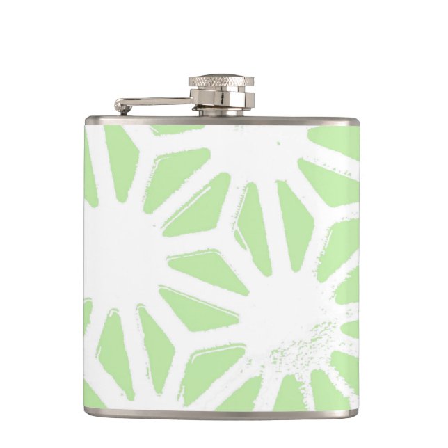 Apple green geometric pattern hip flask (Front)