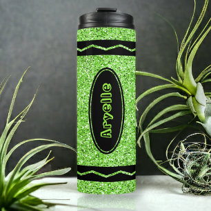 Apple Green Glitter Crayon Hot Drink Name Tumbler