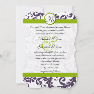 Apple Green Lapis Purple Damask Wedding Invitation