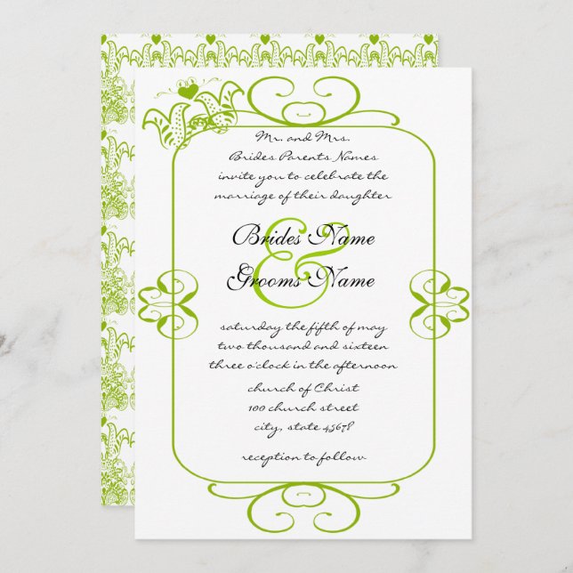Apple Green Love Birds Wedding Invitation (Front/Back)
