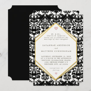 Apple Green LoveBird Vintage Damask Wedding Invitation