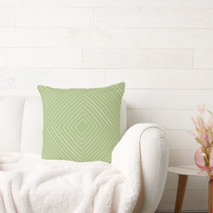 apple green Nested Thin White Squares Tribal Cushion