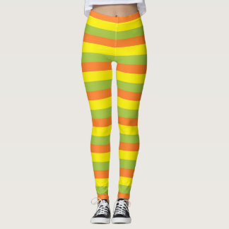 Apple Green, Orange and Yellow Stripes Leggings