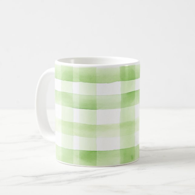Apple Green Plaid Stripes Coffee Mug (Front Left)