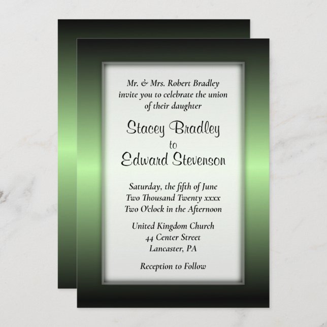 Apple Green Shine Dated Front  Wedding Invitation (Front/Back)