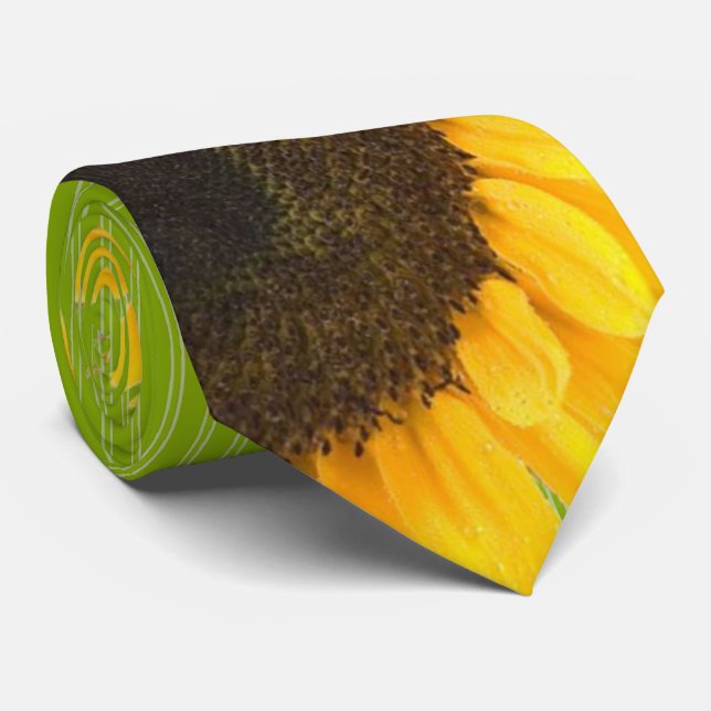 Apple Green Sunflower Wedding Tie Green Stripes (Rolled)
