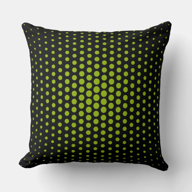 Apple green Techno Dots Modern Black Cushion (Front)