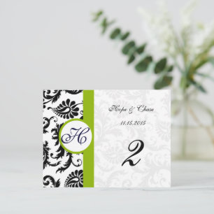 Apple Green Trim Black Damask Table Number Cards