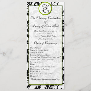 Apple Green Trim Black Damask  Wedding Program