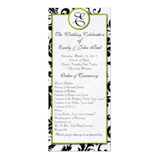 Apple Green Trim Black Damask Wedding Program