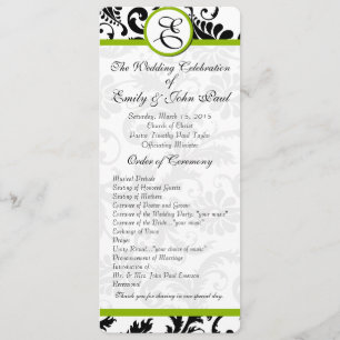 Apple Green Trim Black Damask Wedding Program