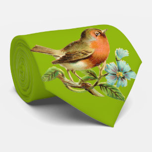 Apple Green Vintage Bird Wedding Tie
