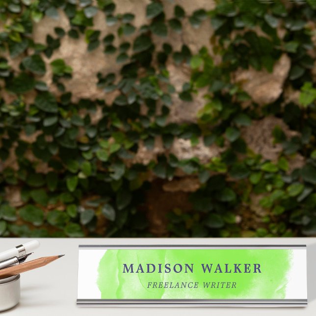 Apple Green Watercolor Desk Name Plate (Creator Uploaded)