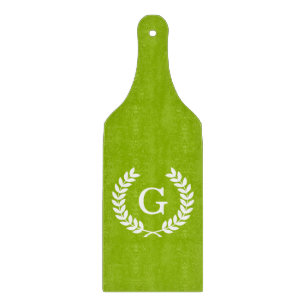 Apple Green Wheat Laurel Wreath Initial Monogram Cutting Board