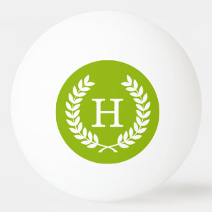 Apple Green Wheat Laurel Wreath Initial Monogram Ping Pong Ball