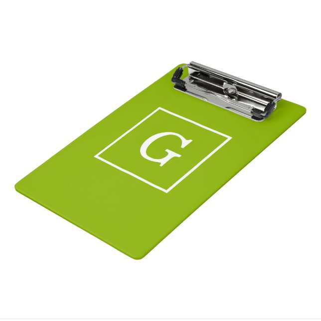 Apple Green White Framed Initial Monogram Mini Clipboard (Angled3)
