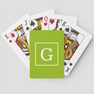 Apple Green White Framed Initial Monogram Playing Cards