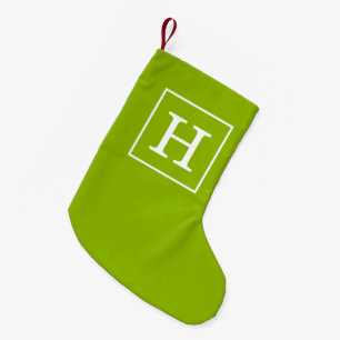 Apple Green White Framed Initial Monogram Small Christmas Stocking