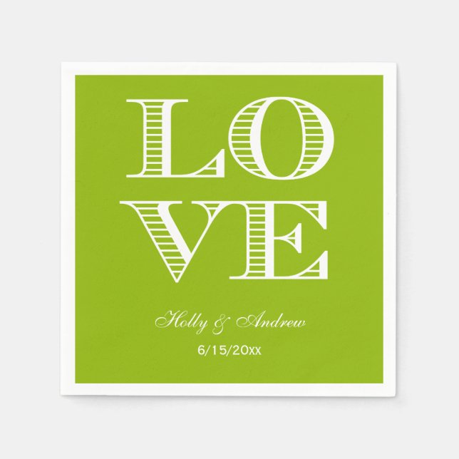 Apple Green, White LOVE Napkins (Front)