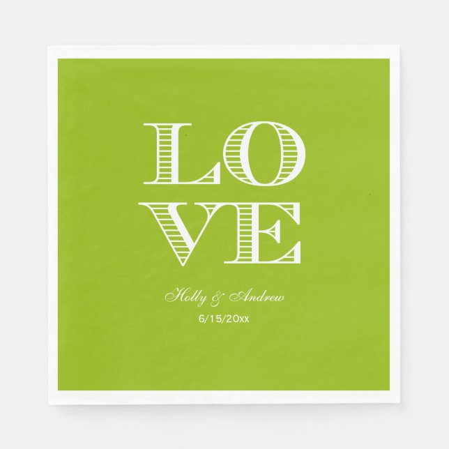 Apple Green, White LOVE Napkins (Front)