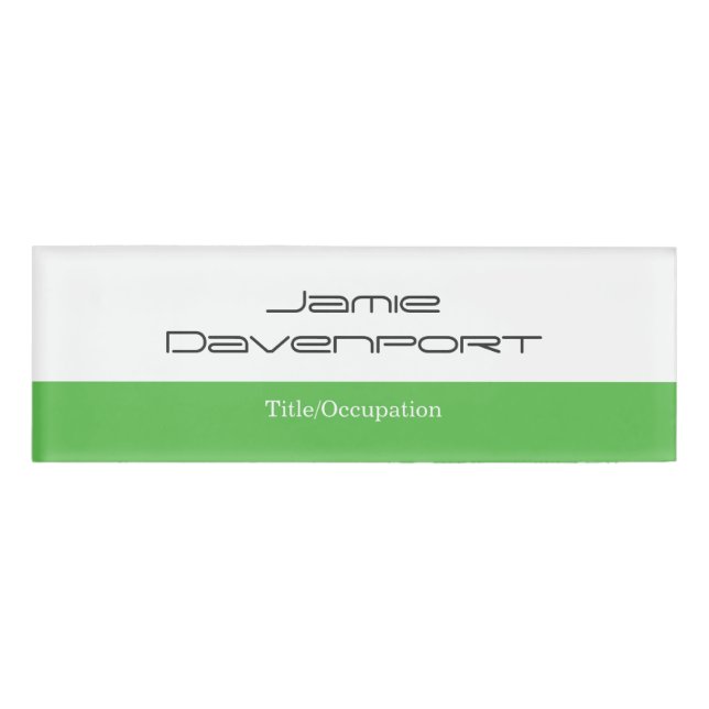 Apple Green White Minimal Modern Bold Name Tag (Front)