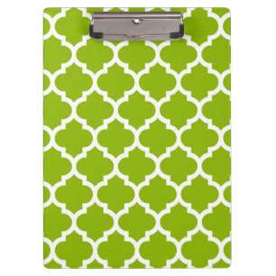 Apple Green White Moroccan Quatrefoil Pattern #5 Clipboard