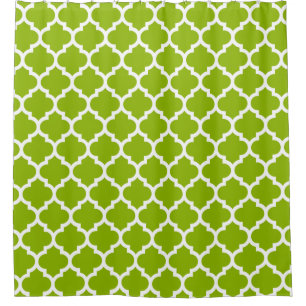 Apple Green White Moroccan Quatrefoil Pattern #5 Shower Curtain