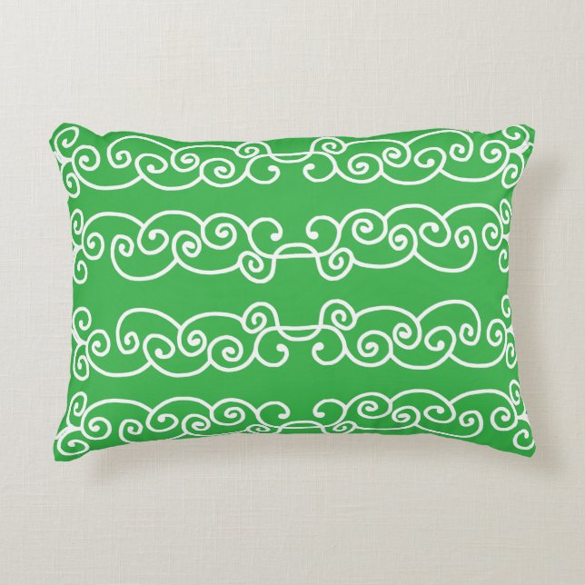 Apple green white scrolls decorative cushion (Front)
