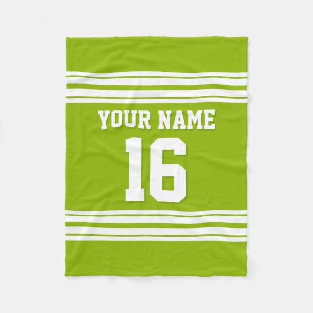 Apple Green White Sports Jersey Fleece Blanket (Front)