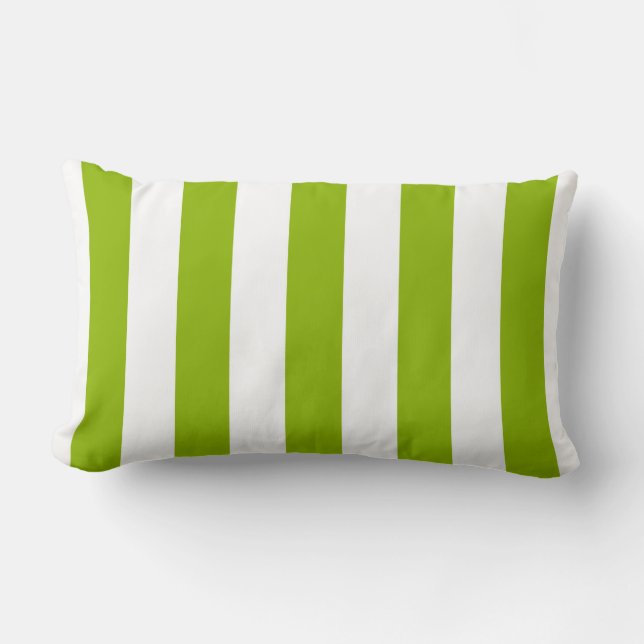 Apple Green White XL Stripes Pattern Lumbar Cushion (Front)