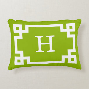 Apple Green Wt Greek Key Frame #2 Initial Monogram Decorative Cushion
