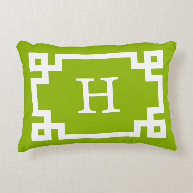 Apple Green Wt Greek Key Frame #2 Initial Monogram Decorative Cushion (Front)