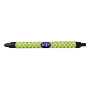 Apple Green Wt Moroccan #5 Navy 3 Initial Monogram Black Ink Pen