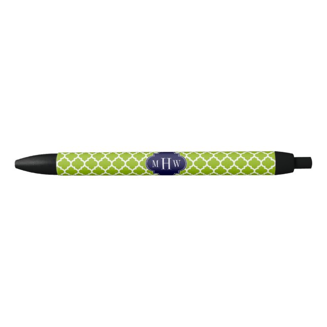 Apple Green Wt Moroccan #5 Navy 3 Initial Monogram Black Ink Pen (Front)