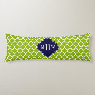 Apple Green Wt Moroccan #5 Navy 3 Initial Monogram Body Cushion