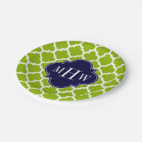 Apple Green Wt Moroccan #5 Navy 3 Initial Monogram