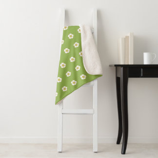 apple green yellow and white Buttercup Flowers Sherpa Blanket