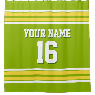 Apple Green Yellow White Stripes Sports Jersey Shower Curtain