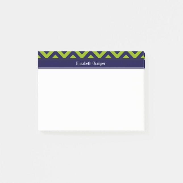 Apple Grn Navy LG Chevron Navy Blue Name Monogram Post-it Notes (Front)